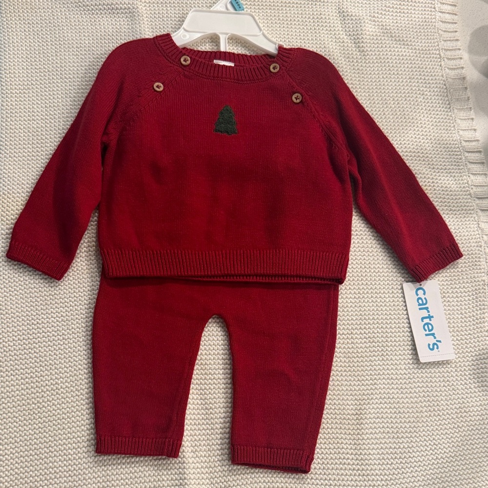 Carter's Burgundy Knit Sweater and Pants Set